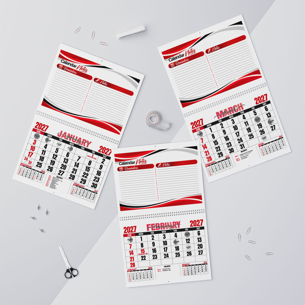2027 Red Racing Style Wall Calendar