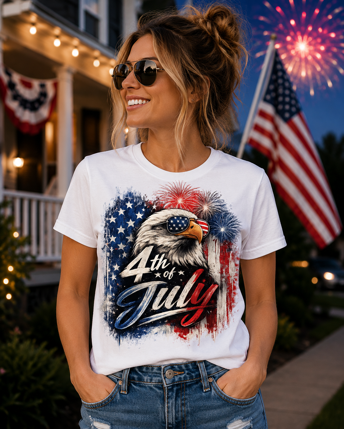 4th of July Eagle Unisex T-Shirt, Patriotic USA Flag Graphic Tee for Men and Women