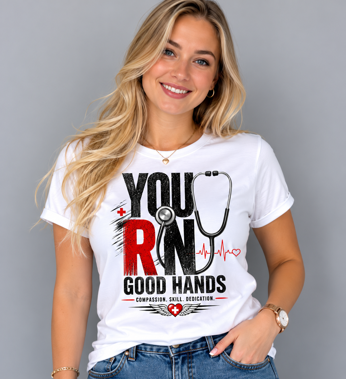 You RN Good Hands Nurse Unisex T-Shirt for Men and Women