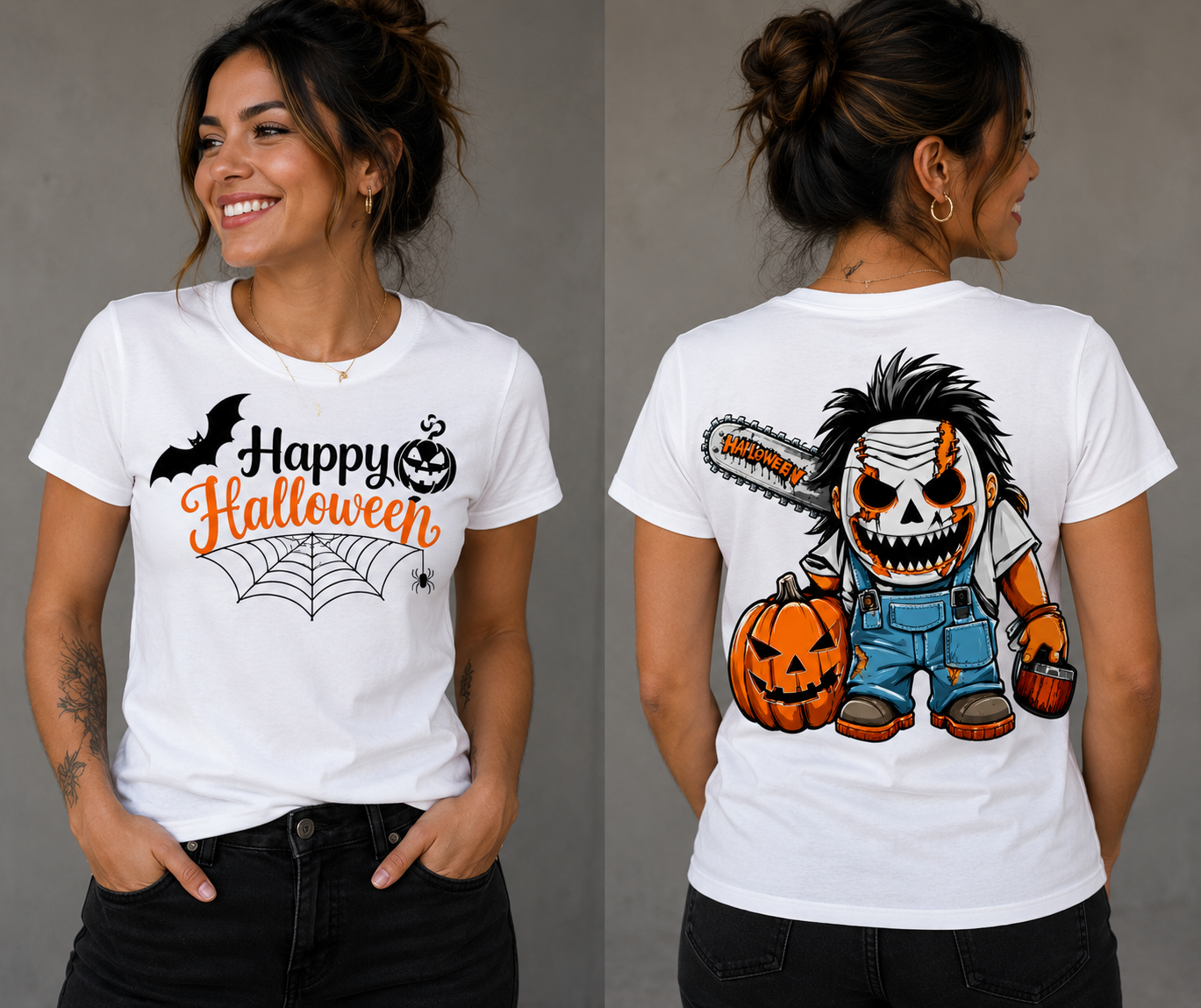 Halloween Chainsaw Monster Pumpkin Unisex T-Shirt for Men and Women