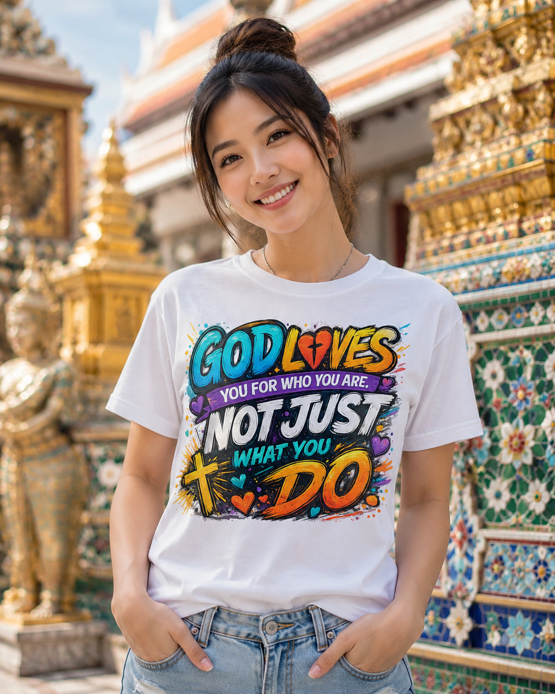 God Loves You for Who You Are, Not Just What You Do | Inspirational Christian Graphic Tee | Faith Based Shirt for Men & Women | Encouraging Jesus Message T-Shirt