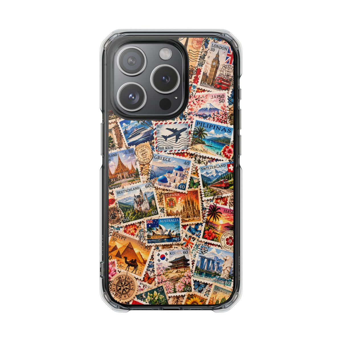 Around the World Vintage Postage Stamps | Travel Collage MagSafe® Impact Case for iPhone 14, 15, 16 & 17