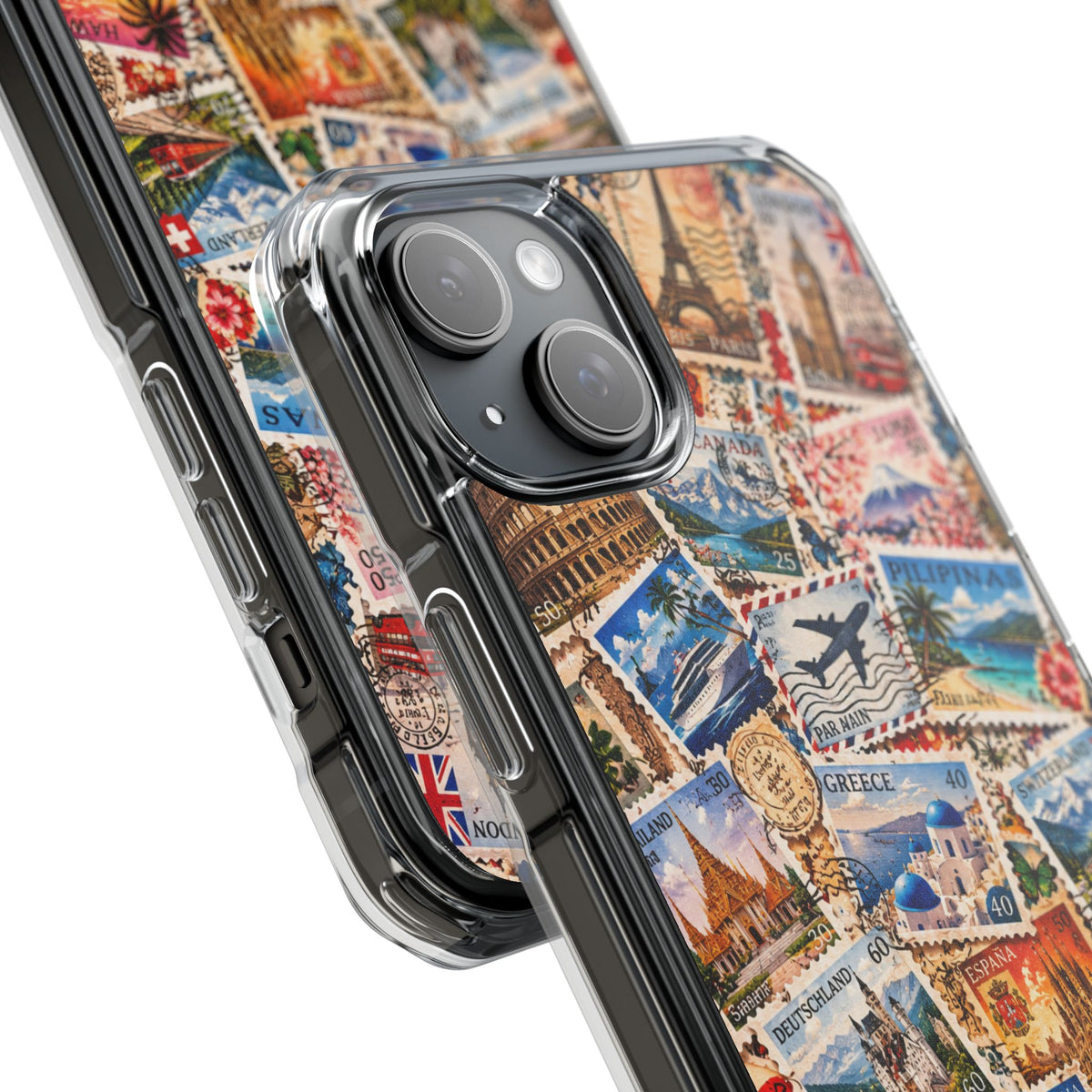 Around the World Vintage Postage Stamps | Travel Collage MagSafe® Impact Case for iPhone 14, 15, 16 & 17