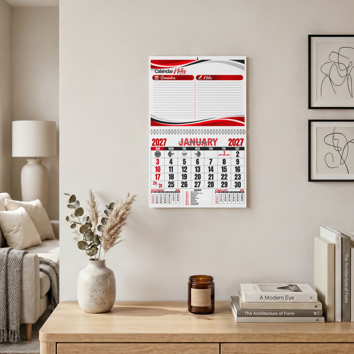 2027 Red Racing Style Wall Calendar