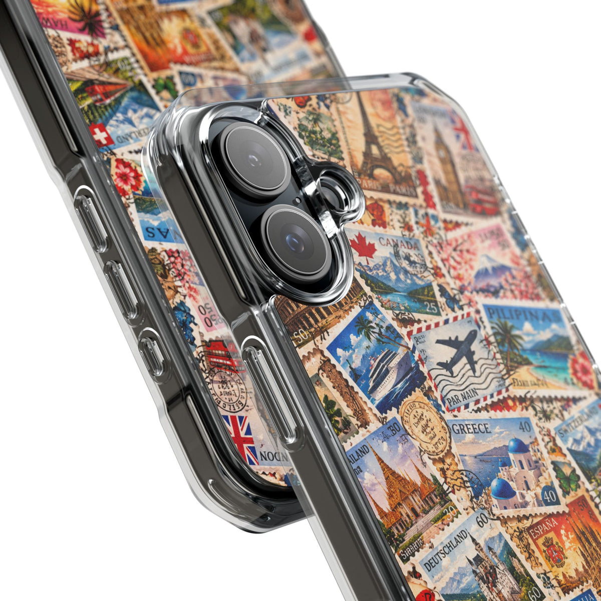 Around the World Vintage Postage Stamps | Travel Collage MagSafe® Impact Case for iPhone 14, 15, 16 & 17