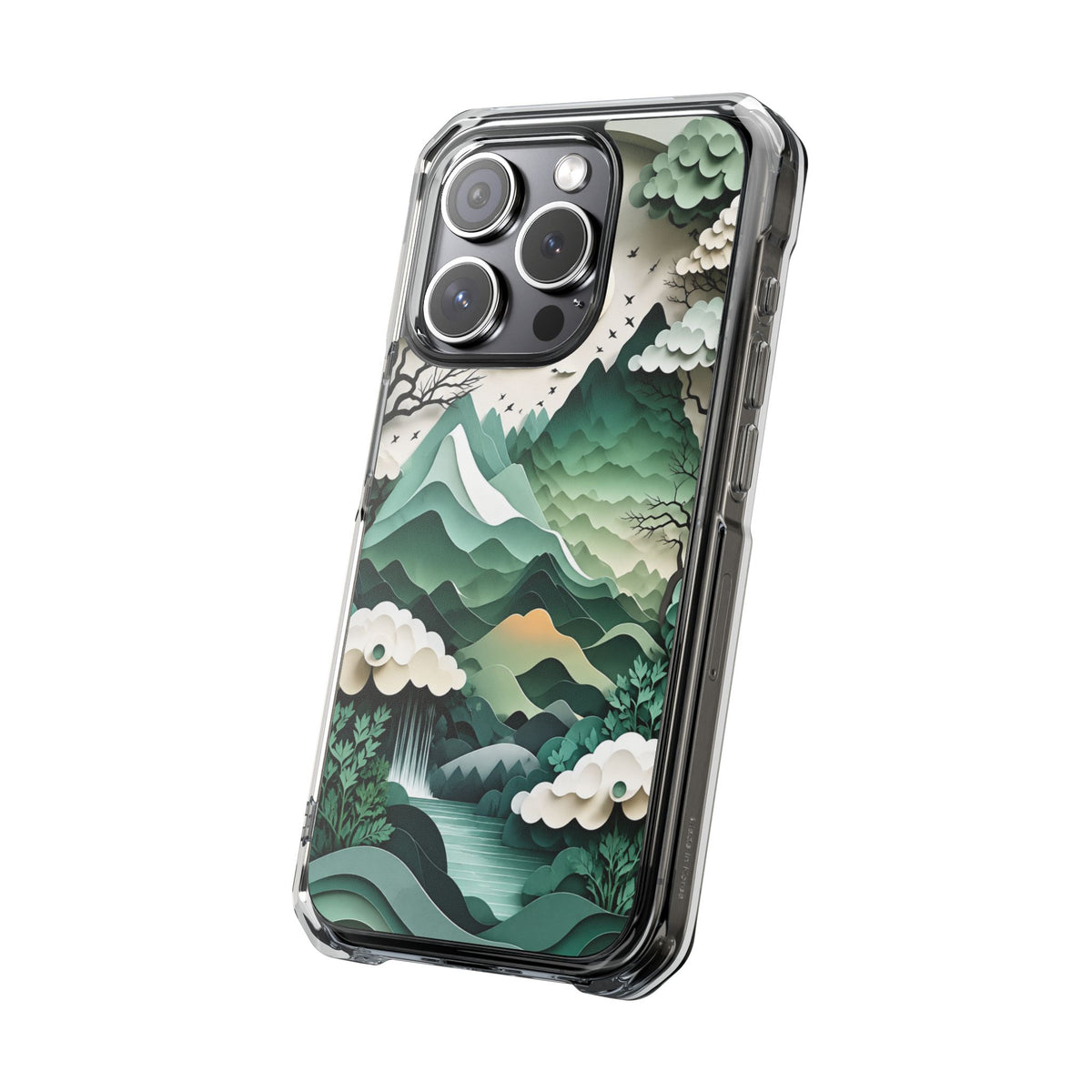 Emerald Mountain Serenity | 3D Paper-Cut Nature MagSafe® Impact Case for iPhone 14, 15, 16 & 17