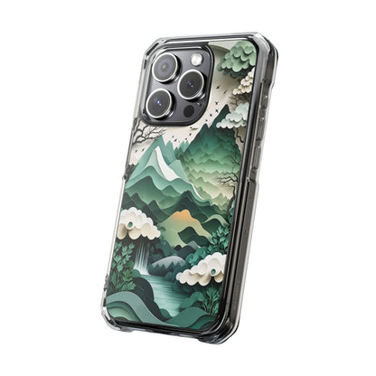 Emerald Mountain Serenity | 3D Paper-Cut Nature MagSafe® Impact Case for iPhone 14, 15, 16 & 17