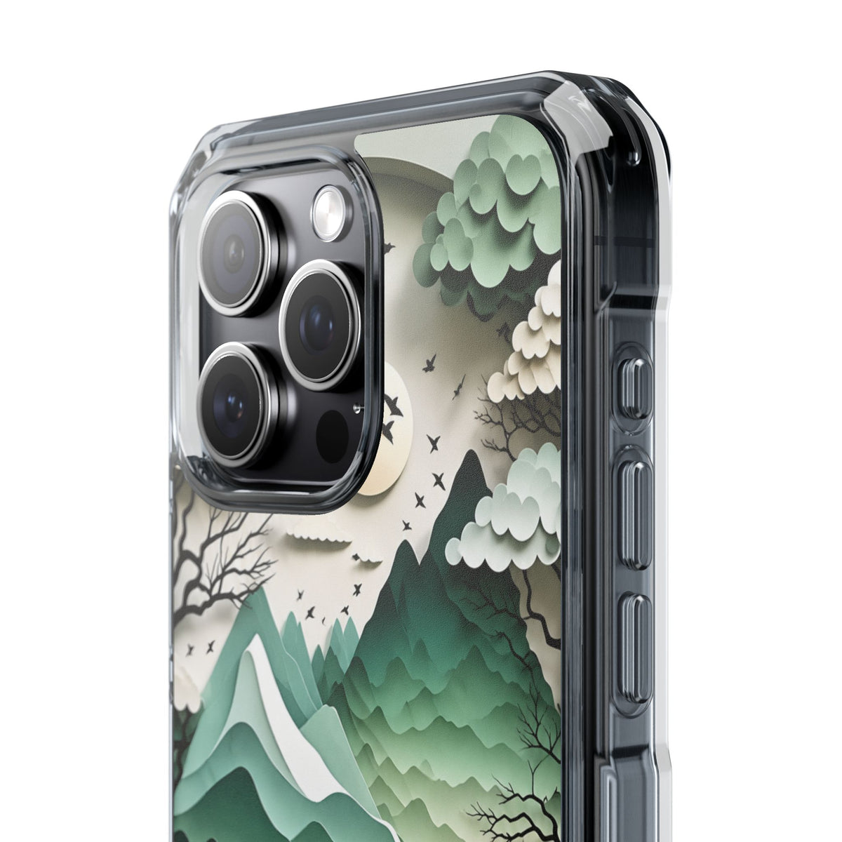 Emerald Mountain Serenity | 3D Paper-Cut Nature MagSafe® Impact Case for iPhone 14, 15, 16 & 17