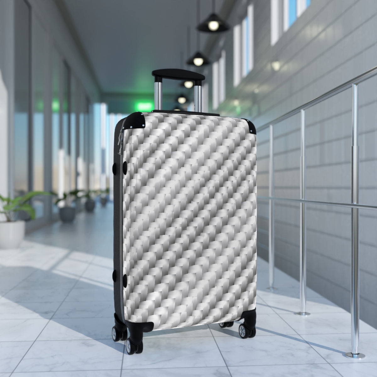 Carbon White Silver Textured Hardside Spinner Suitcase