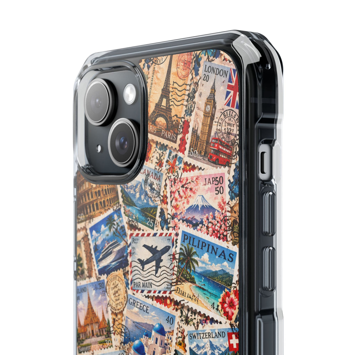 Around the World Vintage Postage Stamps | Travel Collage MagSafe® Impact Case for iPhone 14, 15, 16 & 17