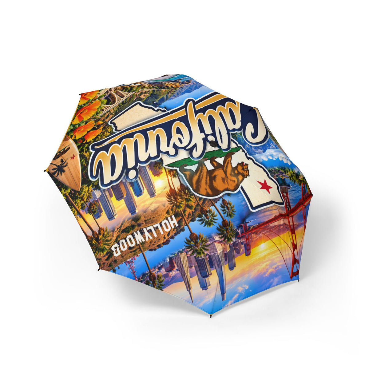 California Foldable Umbrella - Scenic Golden Gate & Palm Beach Sunset Print