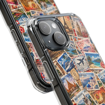 Around the World Vintage Postage Stamps | Travel Collage MagSafe® Impact Case for iPhone 14, 15, 16 & 17