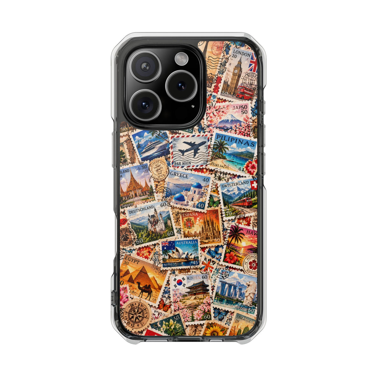 Around the World Vintage Postage Stamps | Travel Collage MagSafe® Impact Case for iPhone 14, 15, 16 & 17