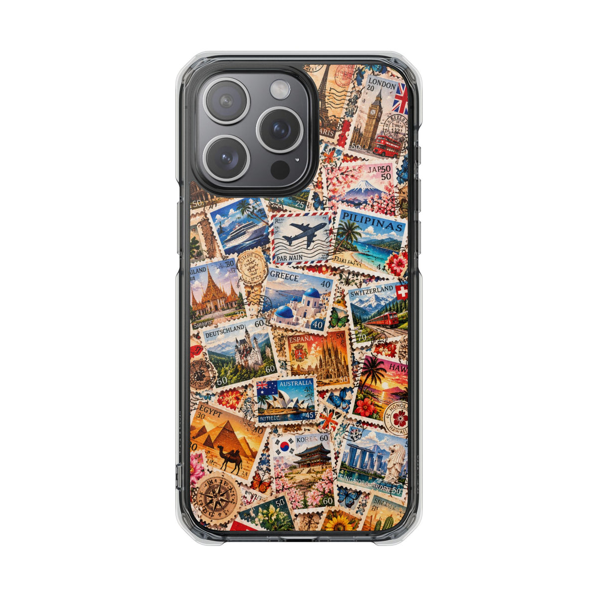 Around the World Vintage Postage Stamps | Travel Collage MagSafe® Impact Case for iPhone 14, 15, 16 & 17