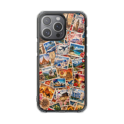 Around the World Vintage Postage Stamps | Travel Collage MagSafe® Impact Case for iPhone 14, 15, 16 & 17