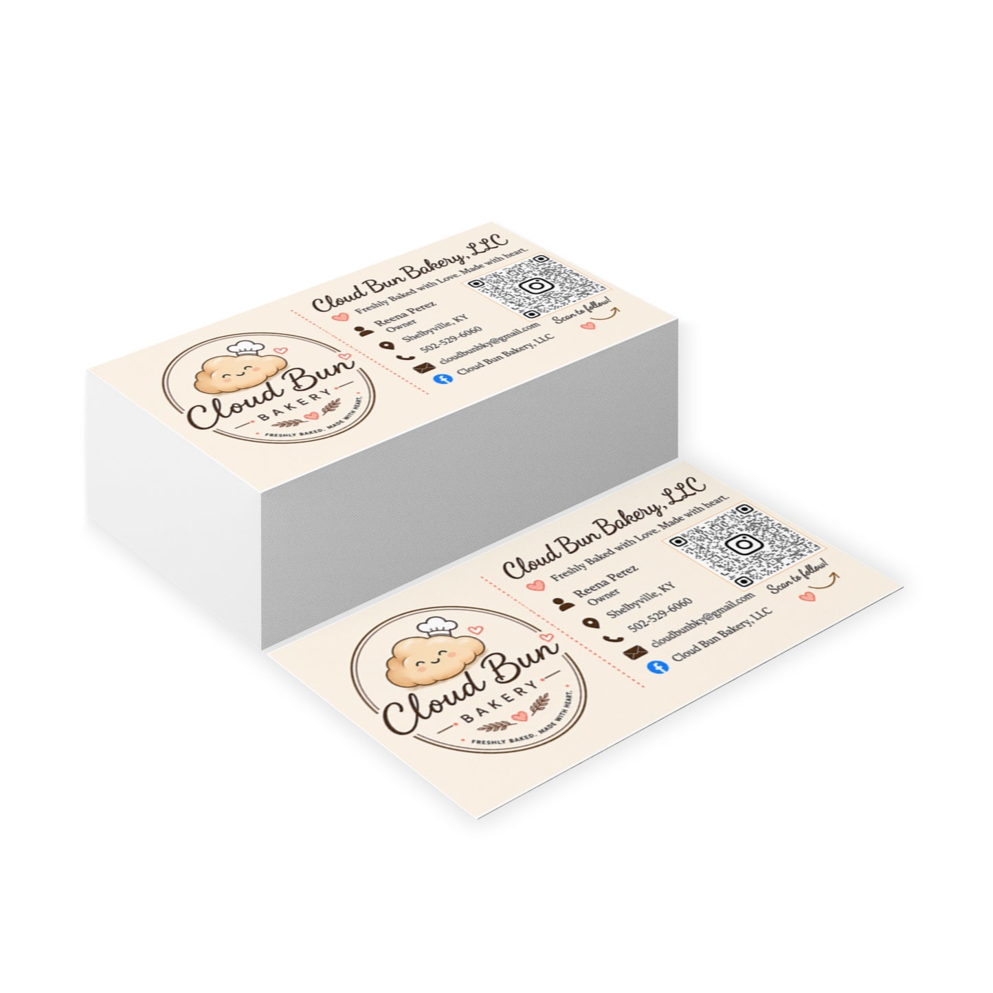 Bakery Business Cards — Cloud Bun Bakery Logo Card with QR Code