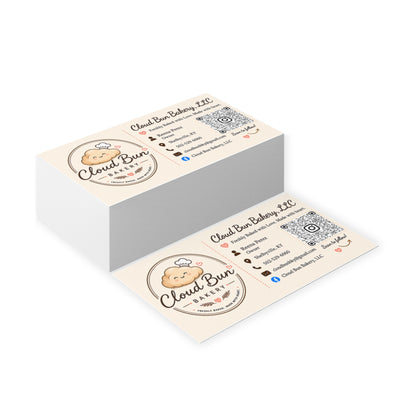 Bakery Business Cards — Cloud Bun Bakery Logo Card with QR Code