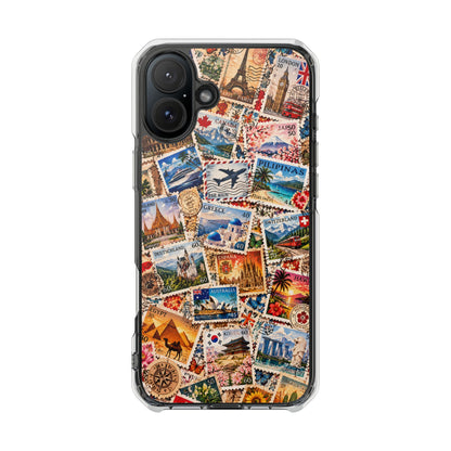 Around the World Vintage Postage Stamps | Travel Collage MagSafe® Impact Case for iPhone 14, 15, 16 & 17