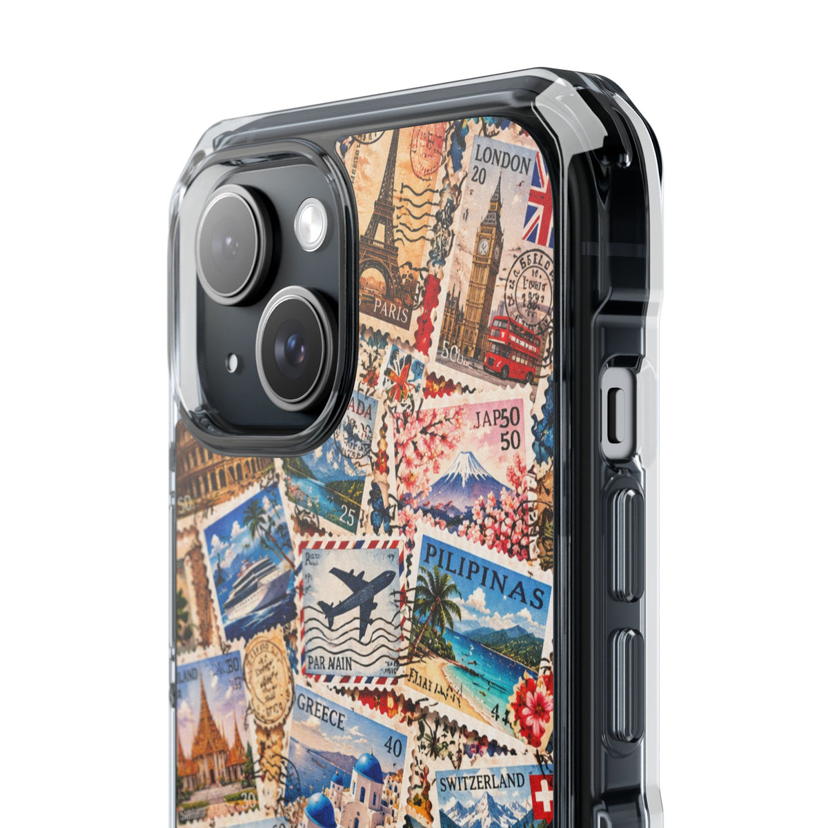Around the World Vintage Postage Stamps | Travel Collage MagSafe® Impact Case for iPhone 14, 15, 16 & 17
