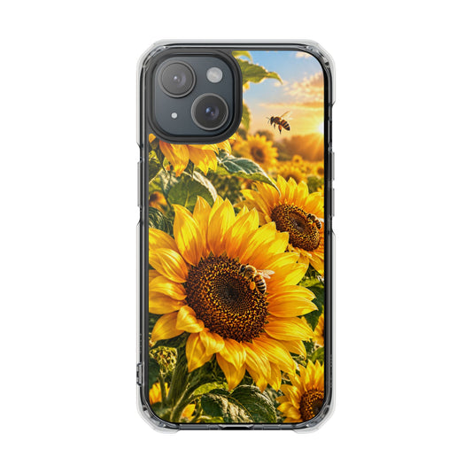 Golden Sunflower & Honeybee | Magnetic Impact Phone Case for iPhone 14, 15, 16 & 17
