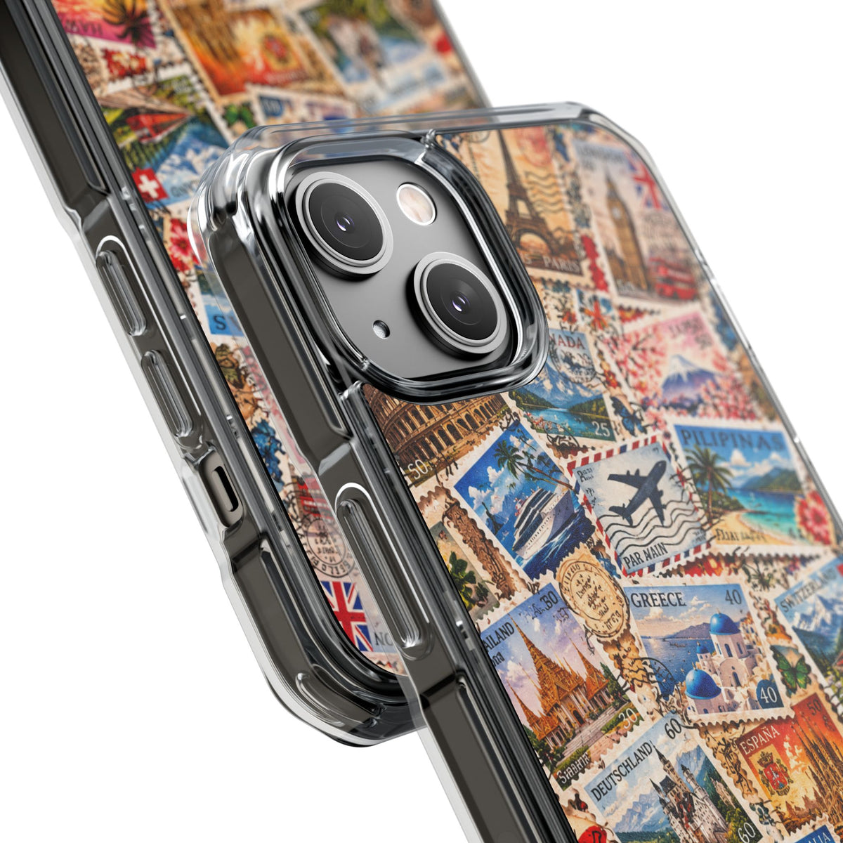 Around the World Vintage Postage Stamps | Travel Collage MagSafe® Impact Case for iPhone 14, 15, 16 & 17