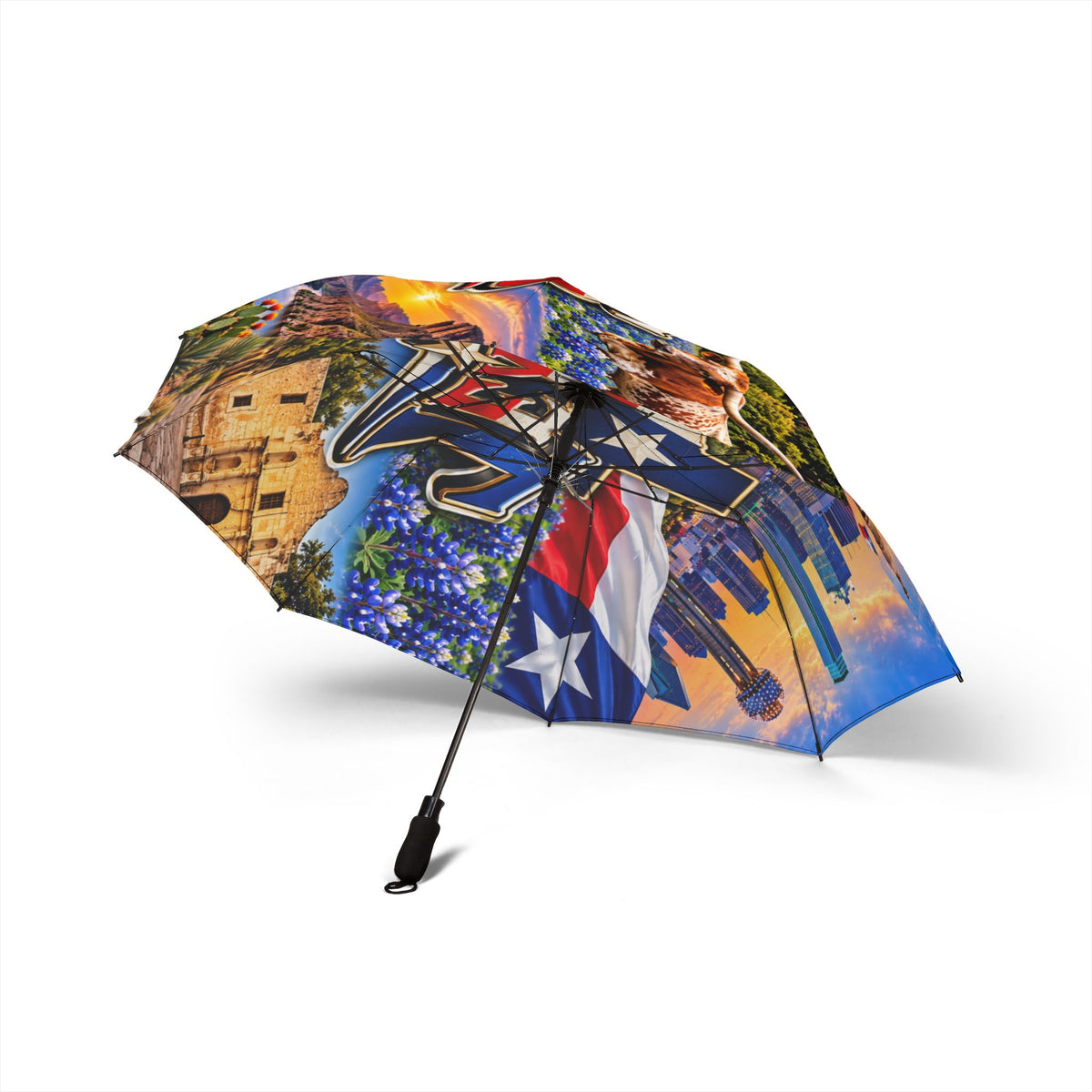 Texas Skyline Foldable Umbrella — Lone Star State Collage