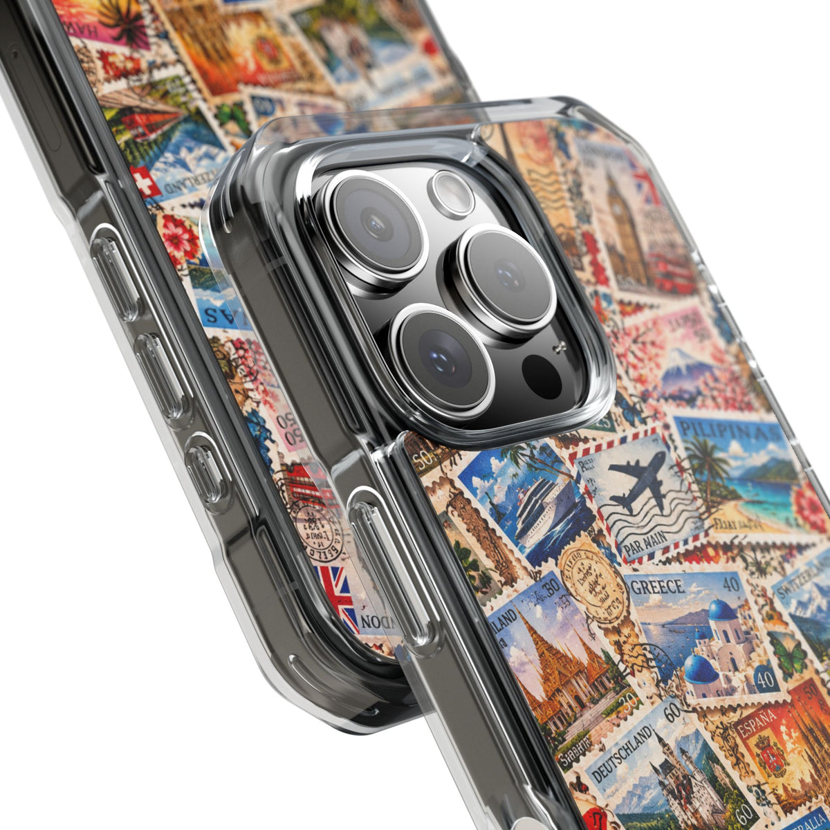 Around the World Vintage Postage Stamps | Travel Collage MagSafe® Impact Case for iPhone 14, 15, 16 & 17