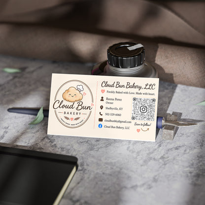 Bakery Business Cards — Cloud Bun Bakery Logo Card with QR Code