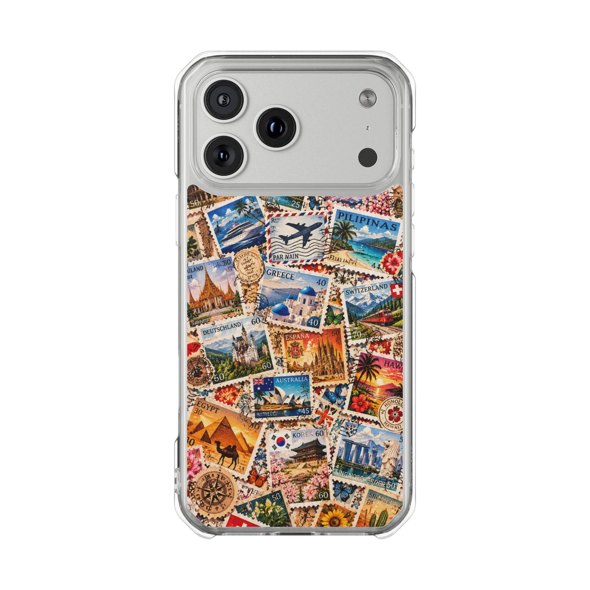 Around the World Vintage Postage Stamps | Travel Collage MagSafe® Impact Case for iPhone 14, 15, 16 & 17
