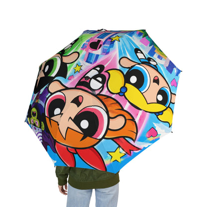 Powerpuff Girls Foldable Umbrella — Colorful Semi‑Automatic Rain Parasol