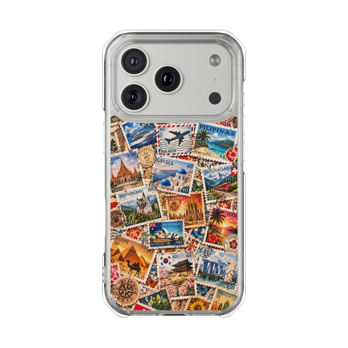 Around the World Vintage Postage Stamps | Travel Collage MagSafe® Impact Case for iPhone 14, 15, 16 & 17