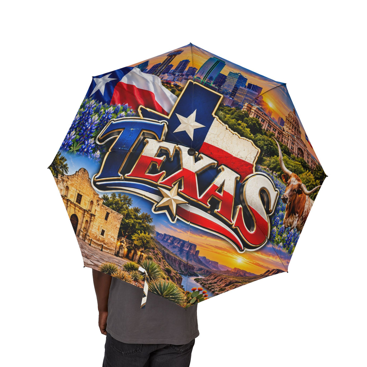 Texas Skyline Foldable Umbrella — Lone Star State Collage