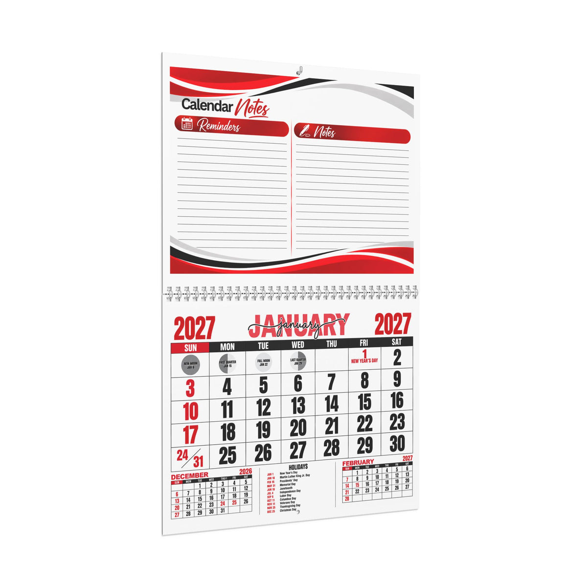 2027 Red Racing Style Wall Calendar