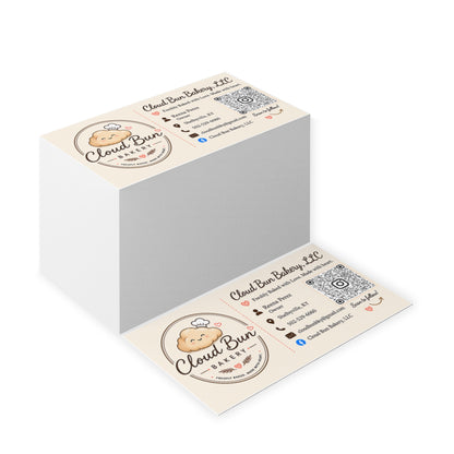 Bakery Business Cards — Cloud Bun Bakery Logo Card with QR Code