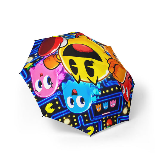 Pac-Man Arcade Characters Foldable Umbrella — Retro Gaming Rain Accessory