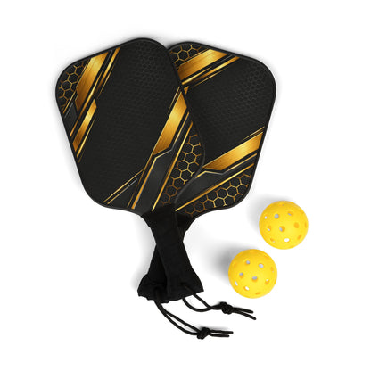 Pickleball Paddle Set – Black & Gold Modern Design Kit with 2 Paddles and Balls