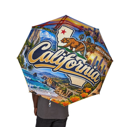 California Foldable Umbrella - Scenic Golden Gate & Palm Beach Sunset Print