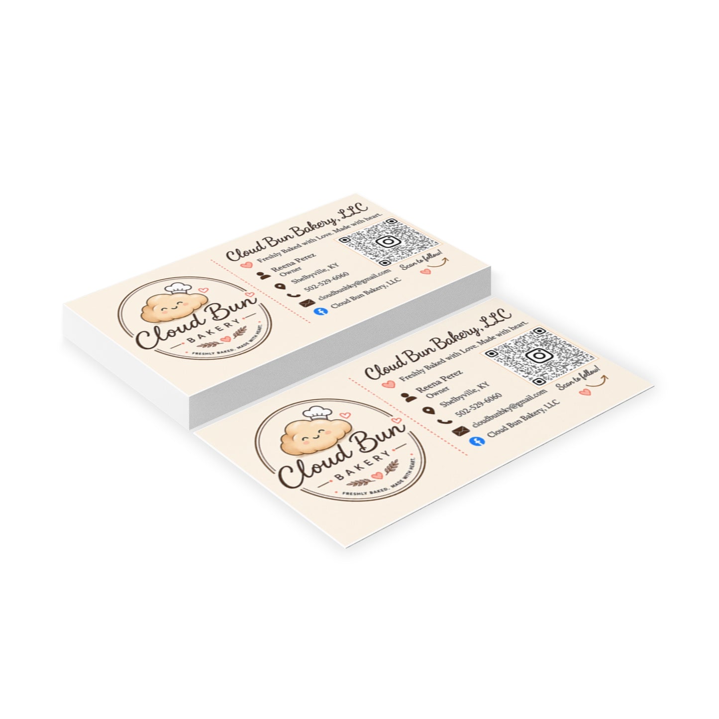 Bakery Business Cards — Cloud Bun Bakery Logo Card with QR Code