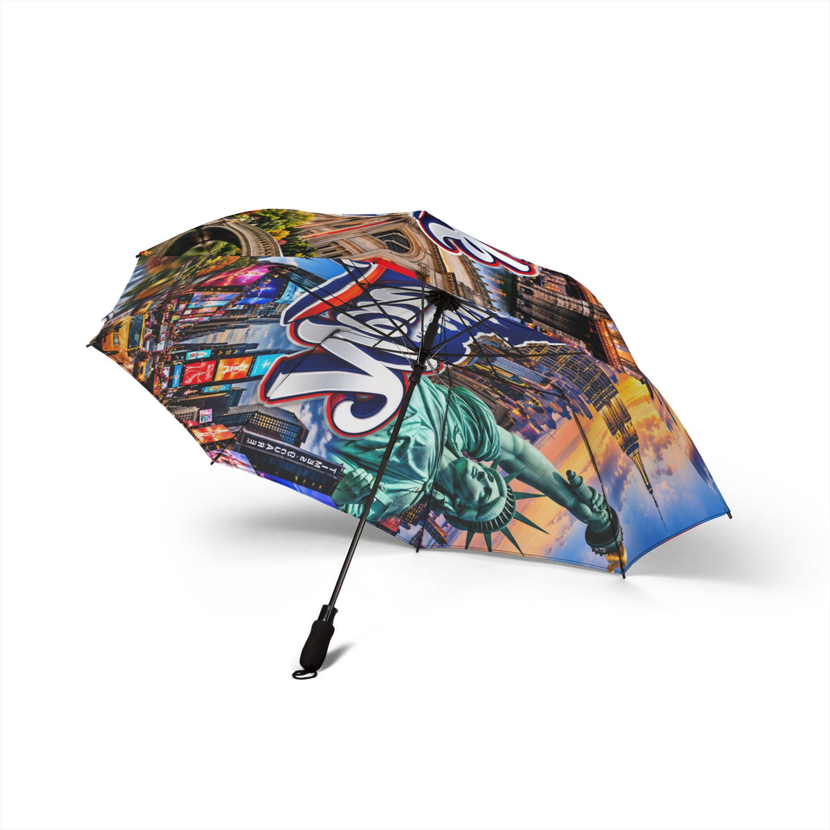 New York City Foldable Umbrella — Semi-Automatic Travel Umbrella with Statue of Liberty Design