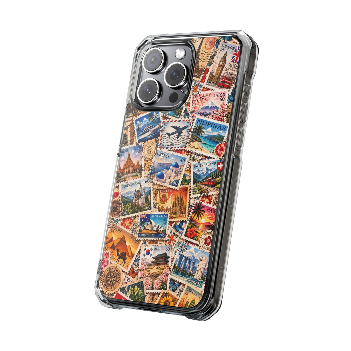 Around the World Vintage Postage Stamps | Travel Collage MagSafe® Impact Case for iPhone 14, 15, 16 & 17
