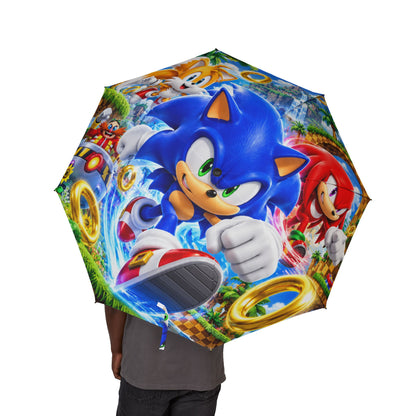 Sonic & Friends Foldable Umbrella — Compact Semi-Automatic Rain Parasol with Colorful Video Game Design
