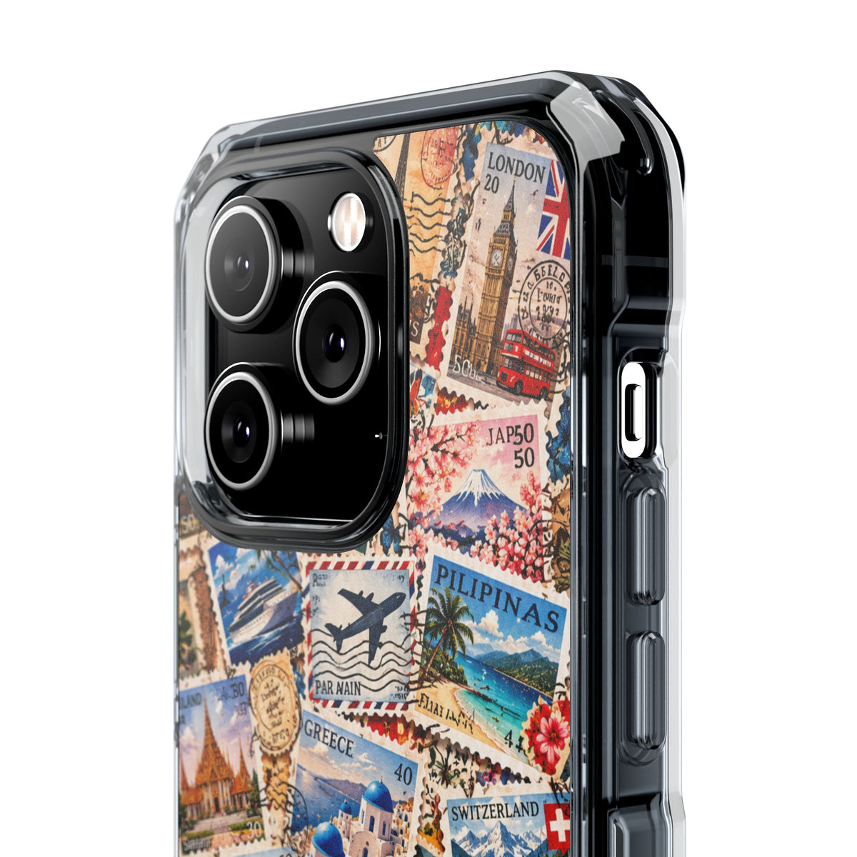 Around the World Vintage Postage Stamps | Travel Collage MagSafe® Impact Case for iPhone 14, 15, 16 & 17