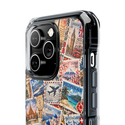 Around the World Vintage Postage Stamps | Travel Collage MagSafe® Impact Case for iPhone 14, 15, 16 & 17