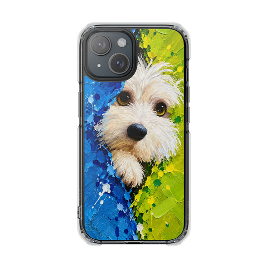 Playful Puppy Peek | Colorful Painted MagSafe® Impact Case for iPhone 14, 15, 16 & 17