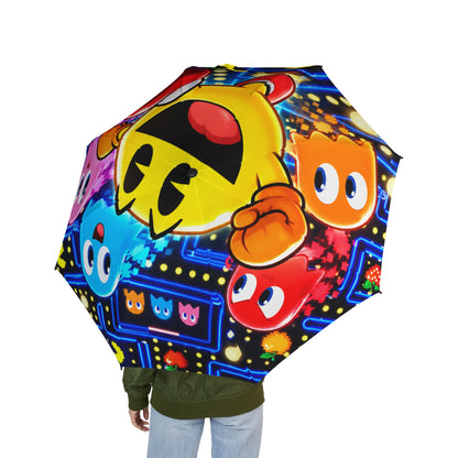 Pac-Man Arcade Characters Foldable Umbrella — Retro Gaming Rain Accessory