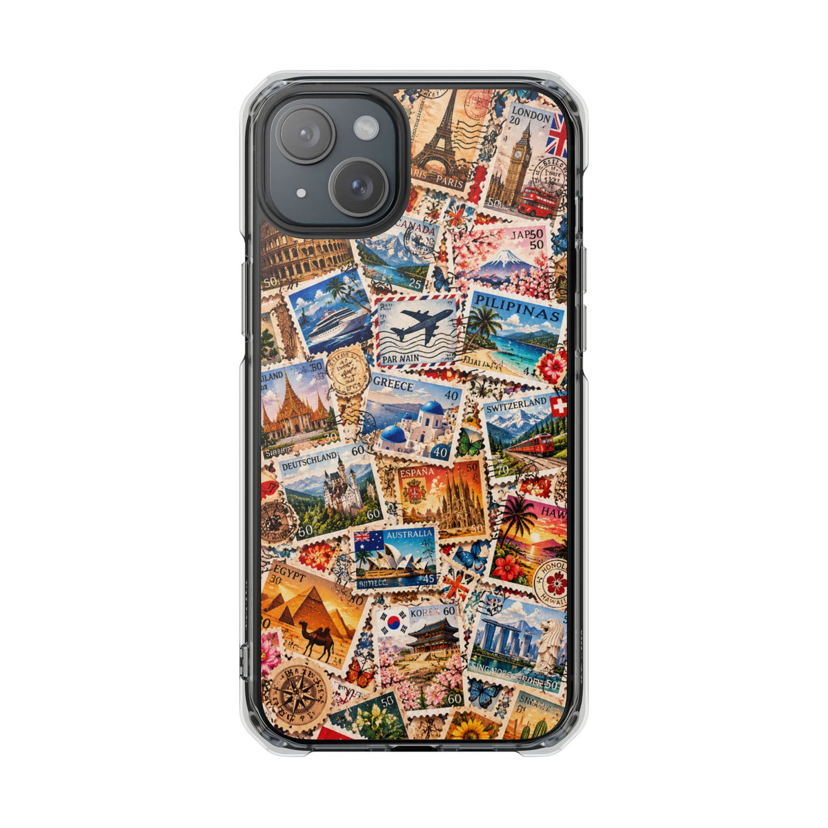 Around the World Vintage Postage Stamps | Travel Collage MagSafe® Impact Case for iPhone 14, 15, 16 & 17