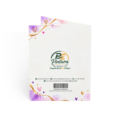 Happy Birthday Greeting Card with Balloons, Cake & Gifts