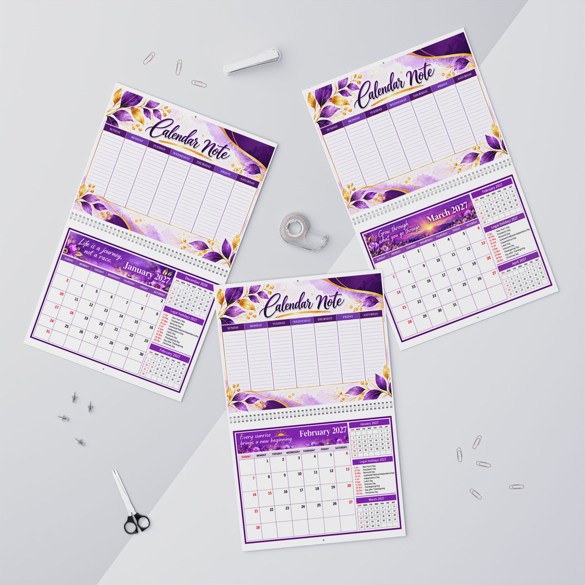 2027 Purple Floral Wall Calendar