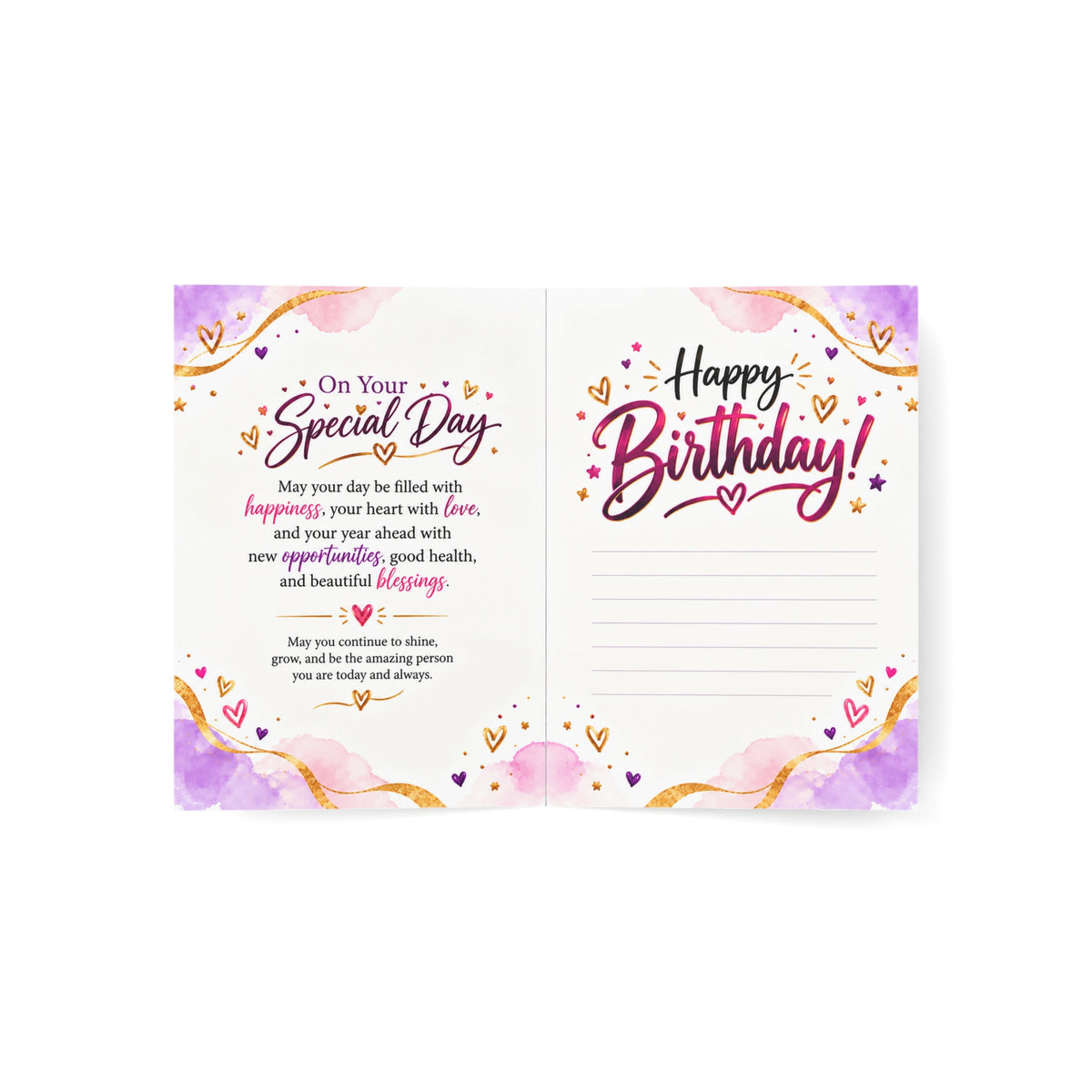 Happy Birthday Greeting Card with Balloons, Cake & Gifts