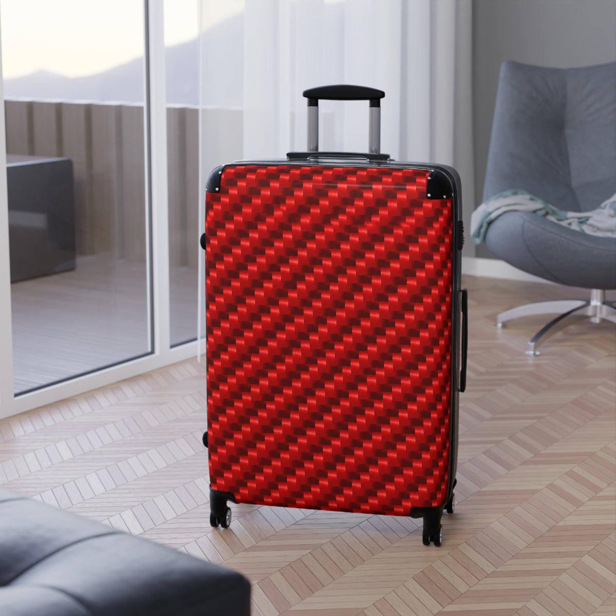 Red Carbon Fiber Pattern Rolling Suitcase